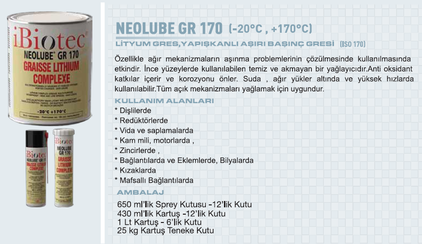 MMCC İbiotec Neolube GR170 Lityum Gres 430 ml