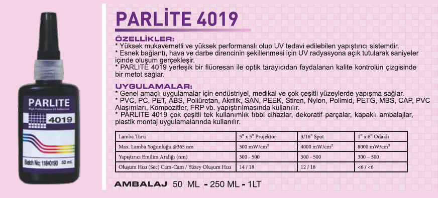Parlite 4019 UV Yapıştırıcı 250 gr