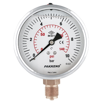 Pakkens 100x10 Gliserinli Alttan Çıkışlı Manometre