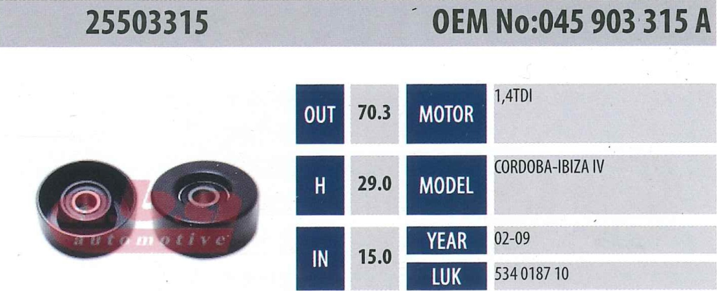ABA 25503315 Gergi Rulmanı